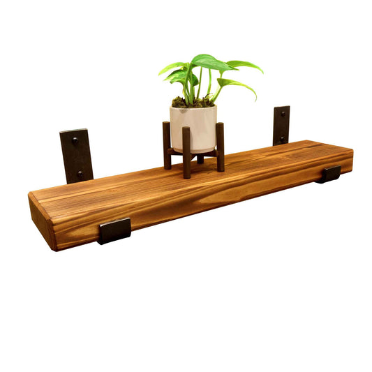 Rustic Wall Shelf with Metal Brackets - Sanded Only