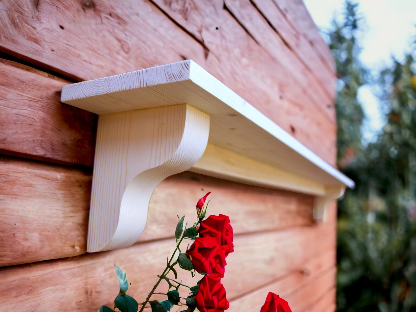 Wooden Mantel Shelf with Corbels - Solid Pine - Sanded Only