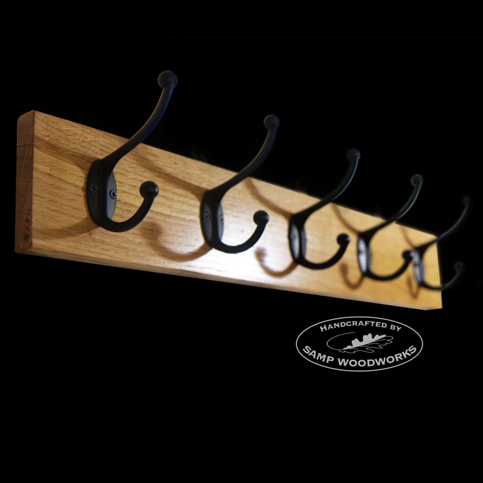 Oak Coat Rack with Metal Hooks - 2 Hooks (20 cm)