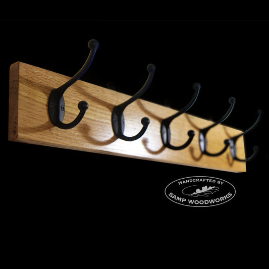 Oak Coat Rack with Metal Hooks - 2 Hooks (20 cm)