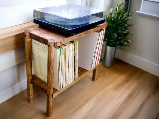Vinyl Record Player Stand - Solid Wood in wood - Sanded Only